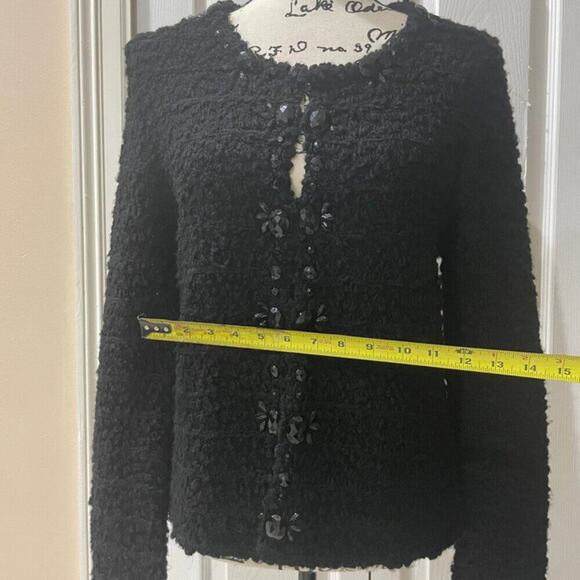 CHICOS TWEED SWEATER BLACK JEWELED Sz M FRINGED EMBELLISHMENT SOPHISTICATED - Picture 8 of 16